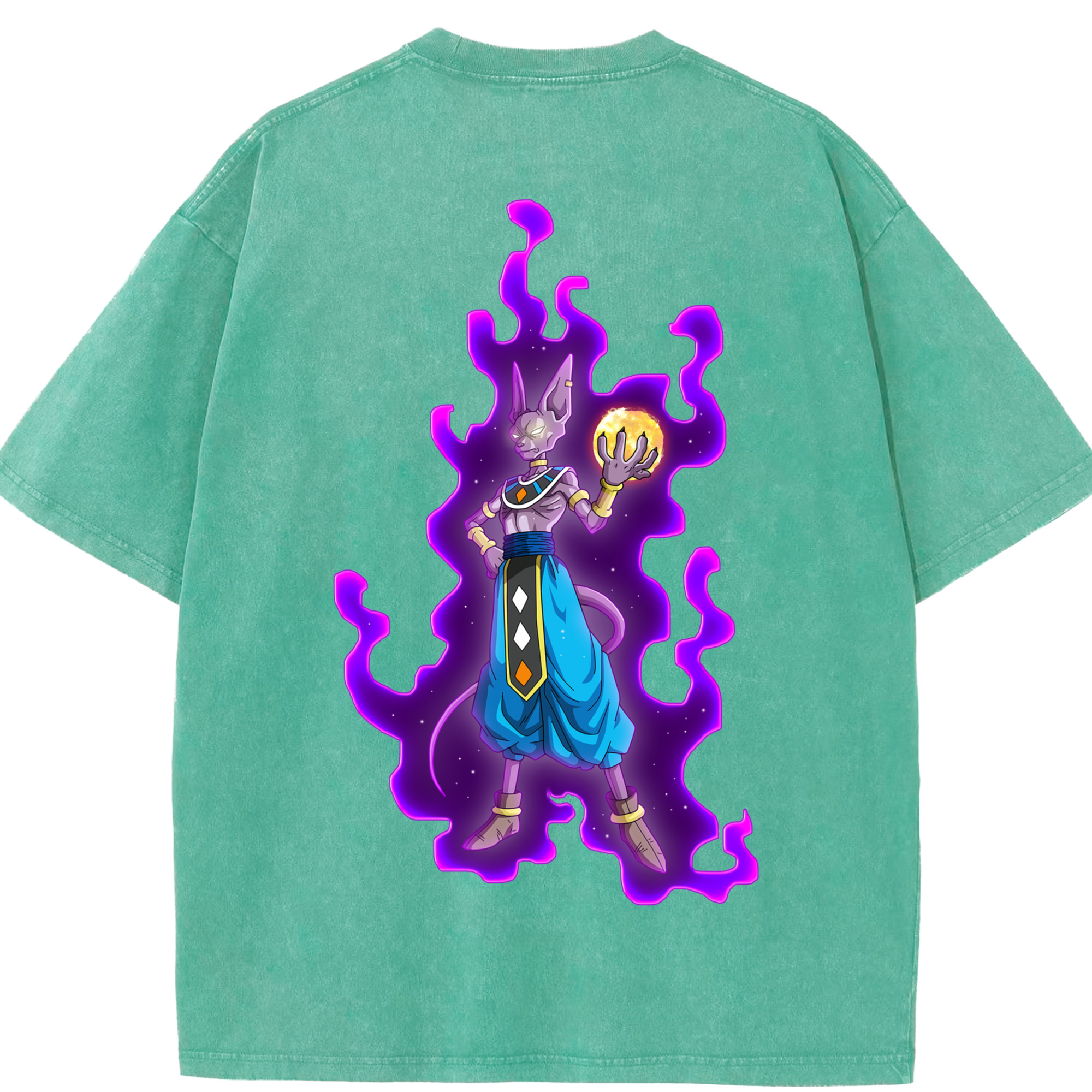 （画像用） ドラゴンボール ビルス 破壊神ビルス DRAGON BALL Beerus Birusu 綿100% ヴィンテージ風 半袖Tシャツ（背面プリント）